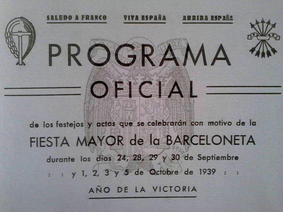 1939. Programa oficial Fiesta Mayor de la Barceloneta